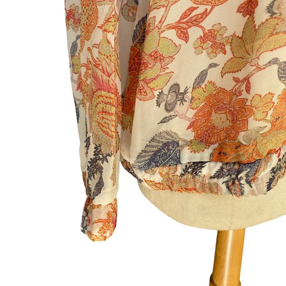 NWT Hillary Scott Floral Bomber Jacket XL Sheer Chiffon Cottagecore Coastal Fall - Picture 4 of 13